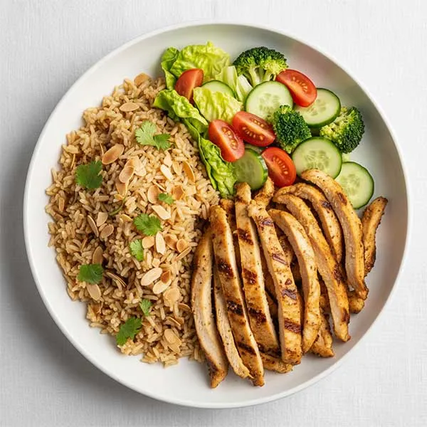 Shawaya Chicken bowl with Garden Fresh Vegetables & Almond Rice